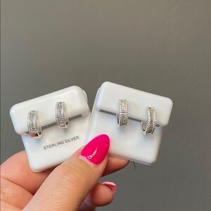 0.80 CTW Moissanite Diamond Sterling Silver Baguette Huggies - NEW